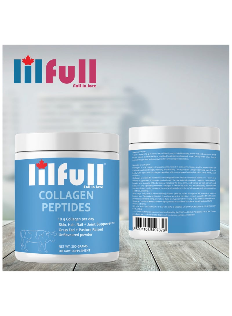 lilfull Bovine Collagen Peptides Unflavored Powder – 200g ,  Type 1 & Type 3 Grass-Fed Collagen Supplement - Image 2