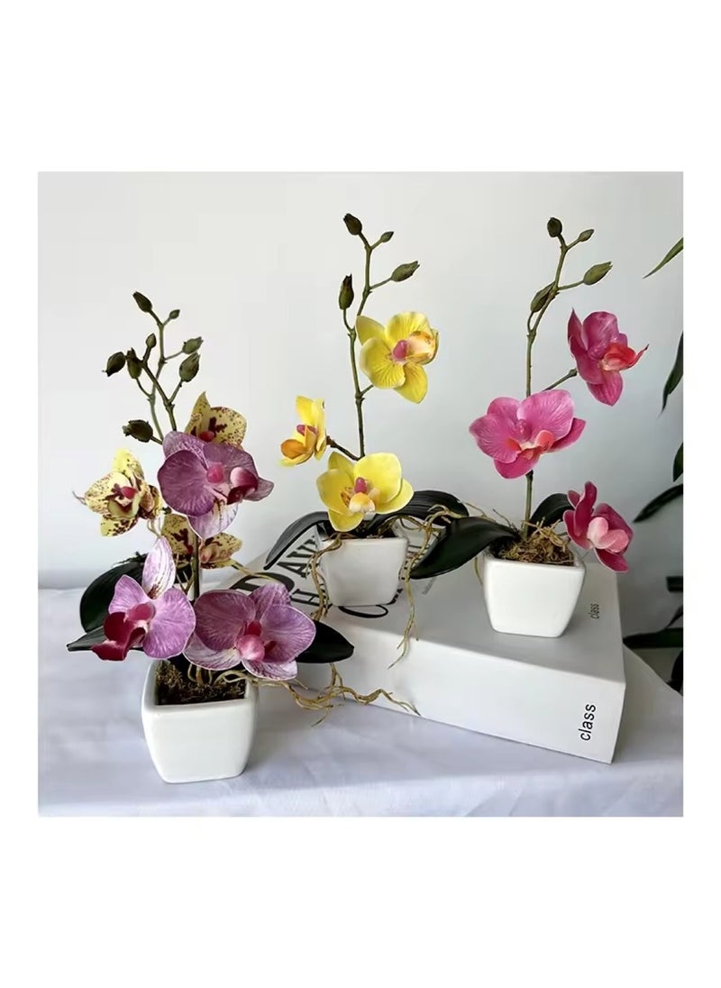 Huitich Artificial Phalaenopsis Whiskers Mini Potted Beauty Yellow  - Image 2