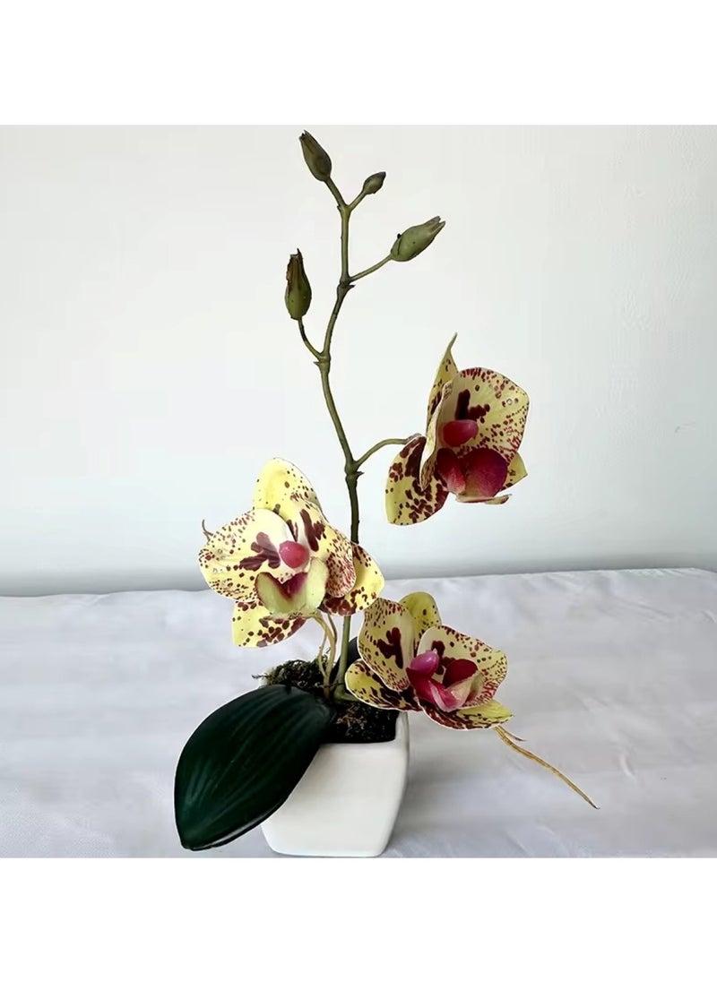Huitich Artificial Phalaenopsis Whiskers Mini Potted Beauty Yellow  - Image 4