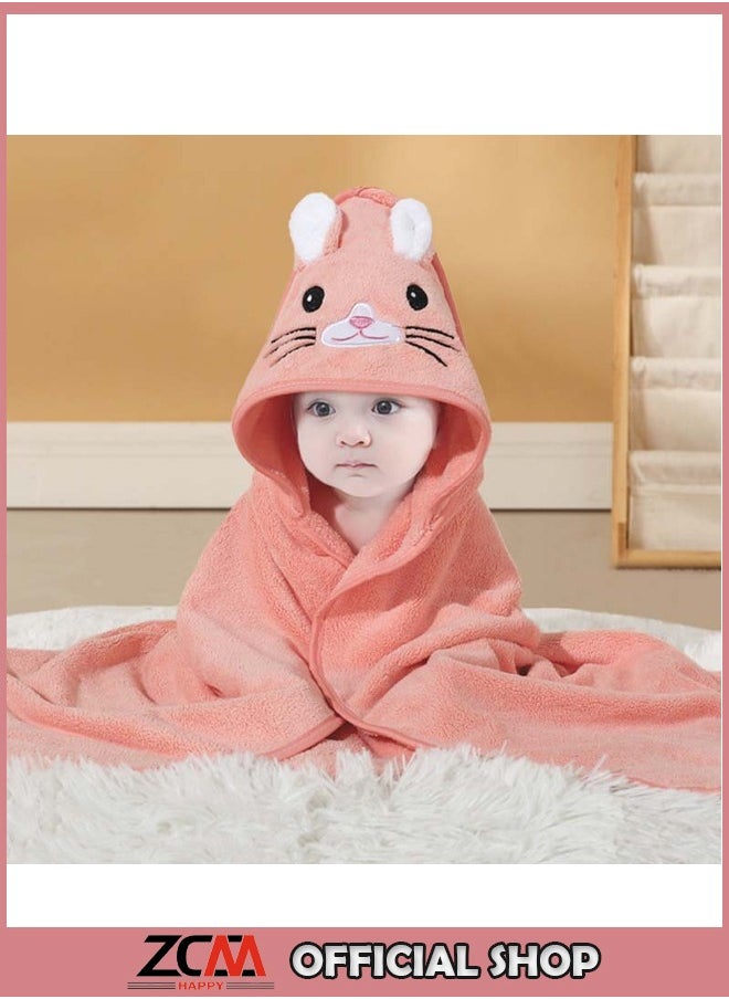 ZCM-HAPPY Super Soft Baby Hooded Coral Fleece Bath Towel with Cute Patterns - Comfy and Cute Baby Towel, Great for Baths, Beach Trips and Gifts  - Image 1