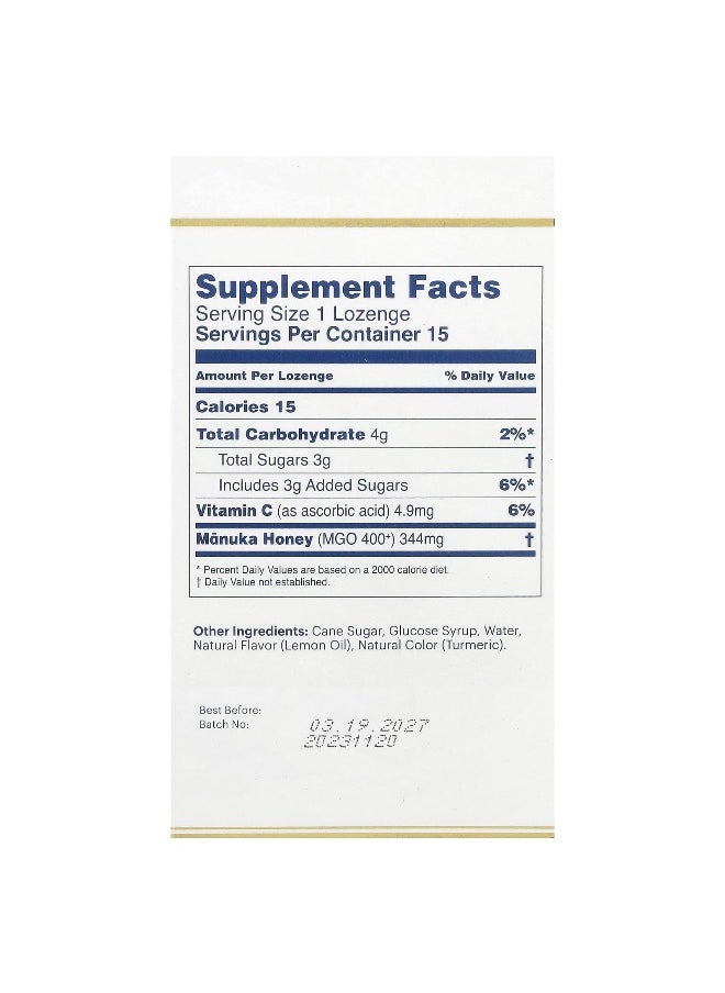 Manuka health Manuka Health, Manuka Honey Lozenges, Natural Lemon, MGO 400+, 15 Lozenges  - Image 2