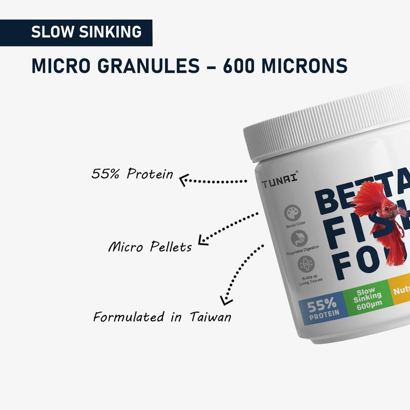 TUNAI Nutri Choice Betta Fish Food | 40G | Micro Pellets 600 Microns | Enriched with 55% Protein (600 Microns - Micro Pellets, 40G), All Life Stages - Image 2