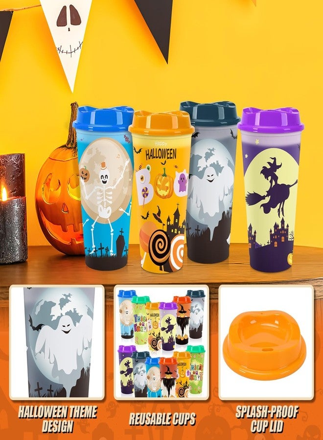 Jansun 12pcs Halloween Color Changing Cups, 16Oz Reusable Plastic Coffee Cups with Lids for Party Decorations Halloween Cups for Party Favors Supplies - Image 4