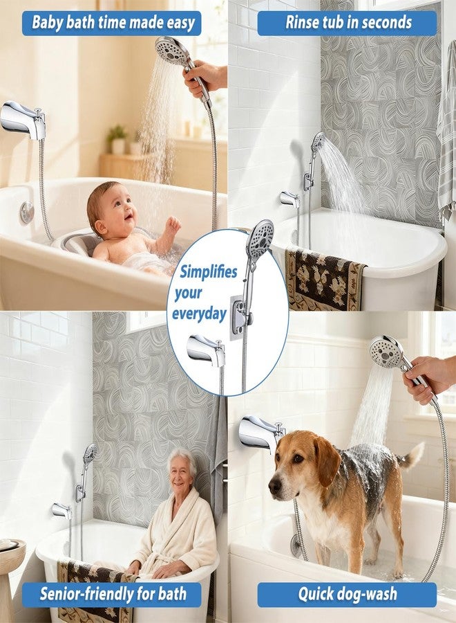 PROOX All Metal Tub Spout with Diverter, 6 Settings Hand held Shower with ON/OFF Pause Switch, Bathtub Faucet with Sprayer Chrome - Image 3