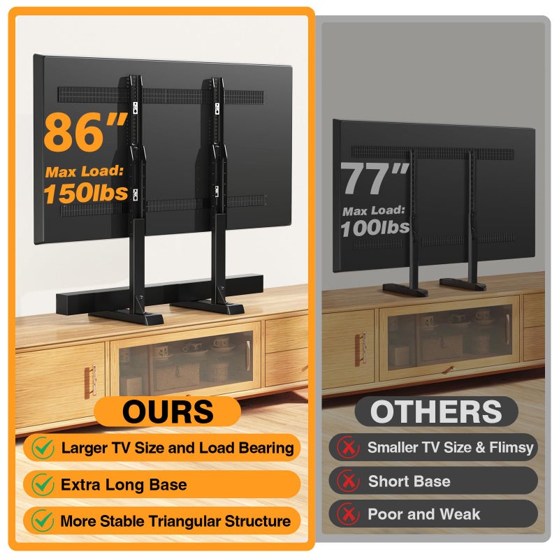 TVON Universal TV Legs, Table Top TV Stand Base with Height Adjustable for Most 37 to 86 Inch TVs, Wobble-Free Replacement with Cable Management, Holds up to 150lbs, Max VESA 800x600mm, Black (Black) - Image 4