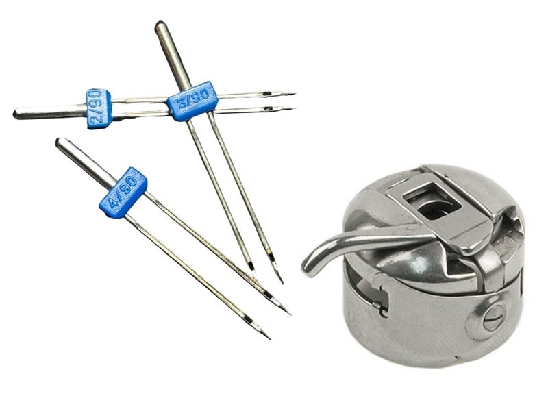 Zenith Combo of 3 Twin Steel Needles and one Bobbin Case - Image 1