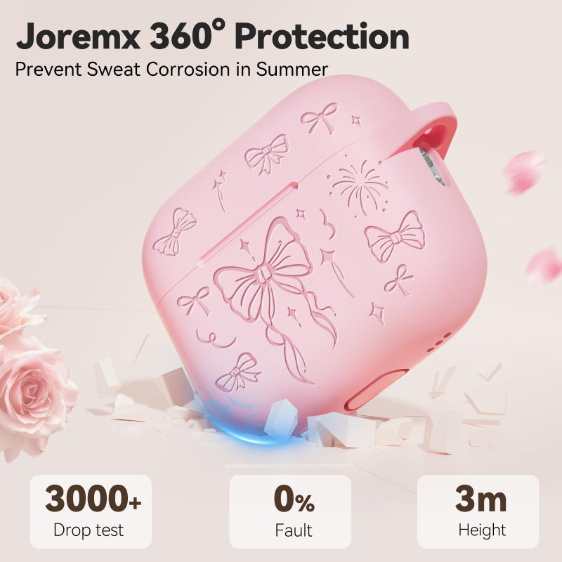Joremx for Airpods Pro 3 Case Cover, Joremx Cute Bow Engraved Silicone Protective Case Cover with Keychain, Cleaner Kit for Airpods Pro 3rd Generation (2025) (Sakura Pink) - Image 2