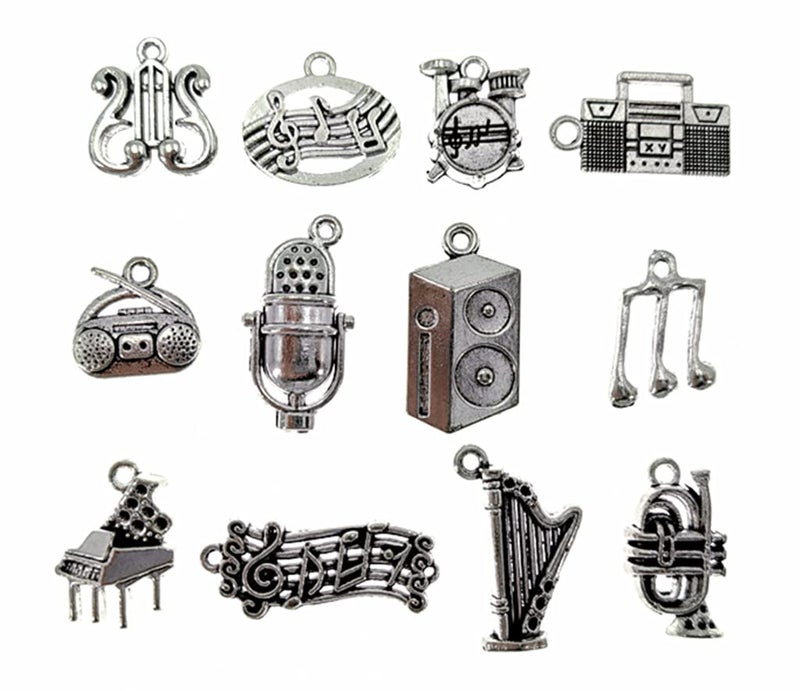 Kinteshun Music Elements Charm Alloy Multistyle Musical Instrument Notes Symbols Pendant Connector for DIY Jewelry Making Accessaries(50pcs,Antique Silver Tone) - Image 3