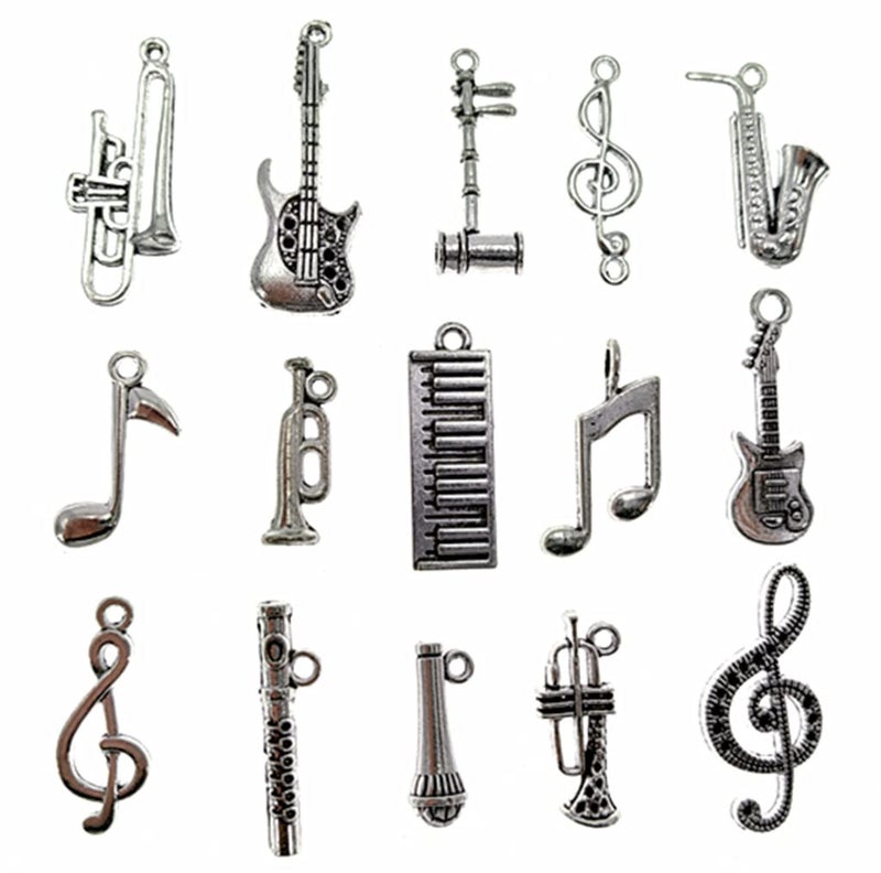 Kinteshun Music Elements Charm Alloy Multistyle Musical Instrument Notes Symbols Pendant Connector for DIY Jewelry Making Accessaries(50pcs,Antique Silver Tone) - Image 4