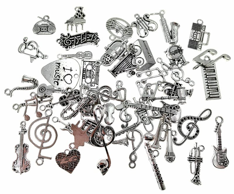 Kinteshun Music Elements Charm Alloy Multistyle Musical Instrument Notes Symbols Pendant Connector for DIY Jewelry Making Accessaries(50pcs,Antique Silver Tone) - Image 5