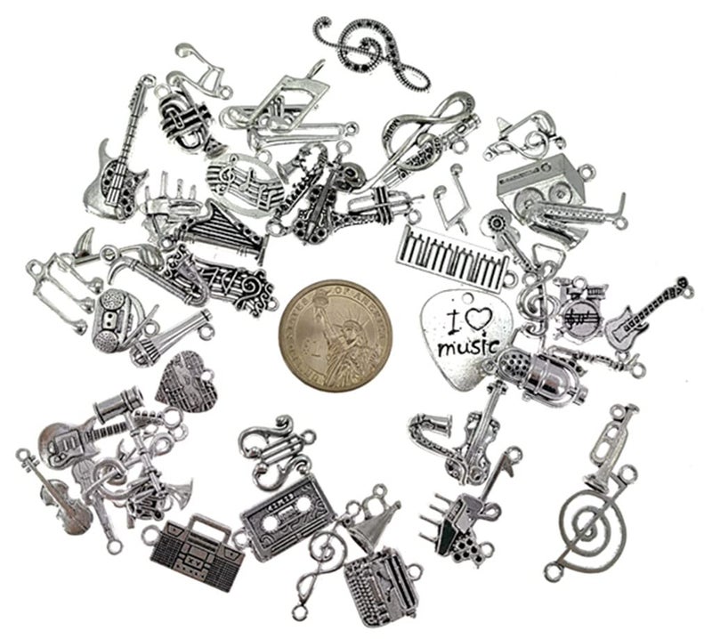 Kinteshun Music Elements Charm Alloy Multistyle Musical Instrument Notes Symbols Pendant Connector for DIY Jewelry Making Accessaries(50pcs,Antique Silver Tone) - Image 2