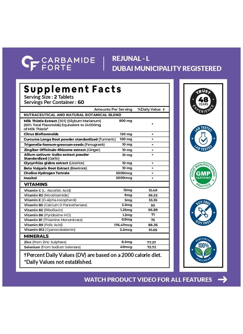 CARBAMIDE FORTE Liver Detox Supplement With Milk Thistle Extract 800Mg 120 Veg Tablets Wt/Tablet 1195Mg  - Image 2