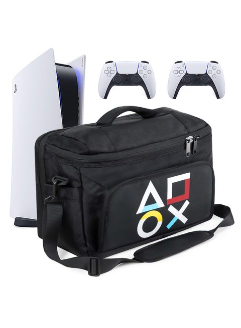 Protective Case for PlayStation 5/PS5 Slim, Large Capacity Carrying Case with Shape Pattern, Adjustable Travelling Shoulder Bag for PS5 Disc/Digital Console Storage