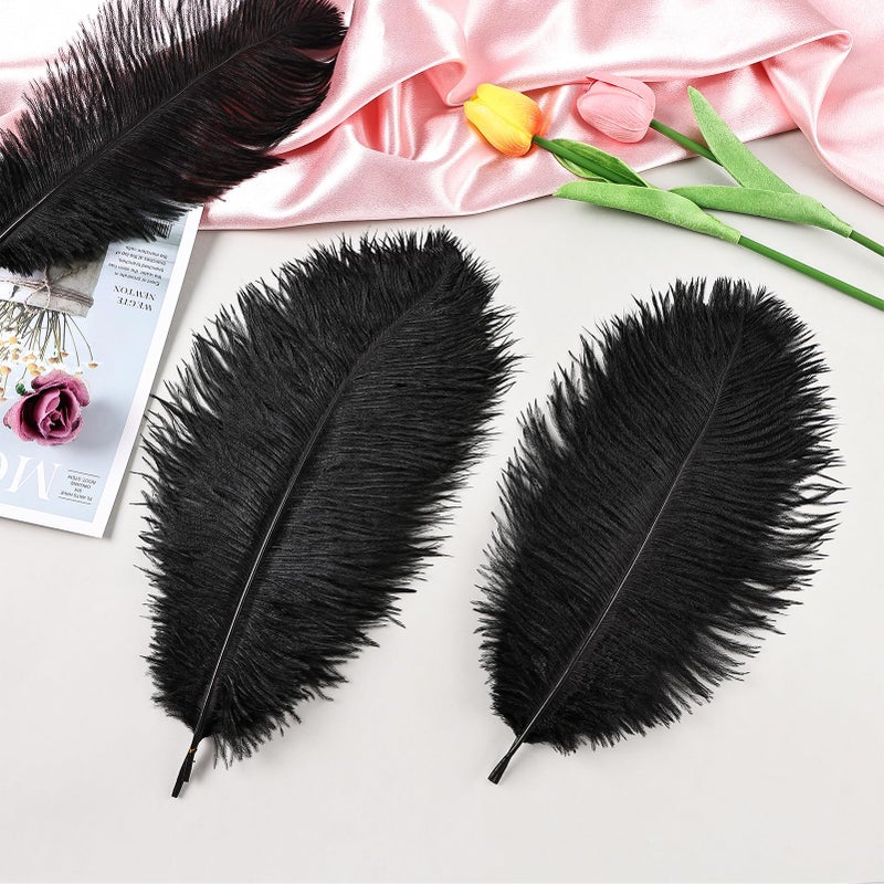 THARAHT Black Ostrich Feathers 24pcs Natural Bulk 8-10Inch 20cm-25cm for Crafts Wedding Party Centerpieces Halloween and Home Decoration Feathers - Image 4