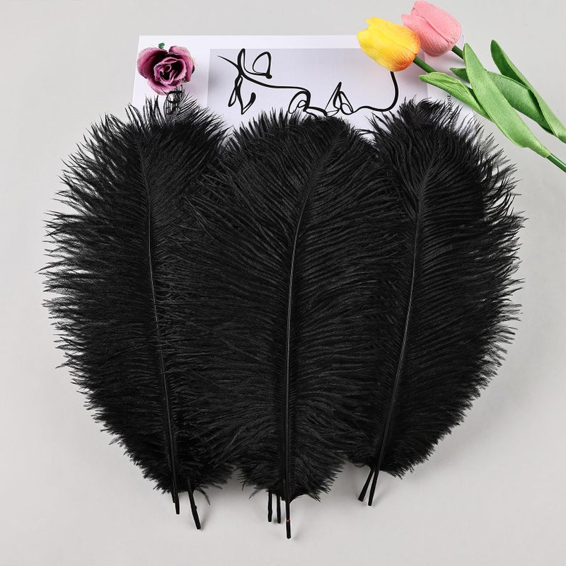 THARAHT Black Ostrich Feathers 24pcs Natural Bulk 8-10Inch 20cm-25cm for Crafts Wedding Party Centerpieces Halloween and Home Decoration Feathers - Image 5