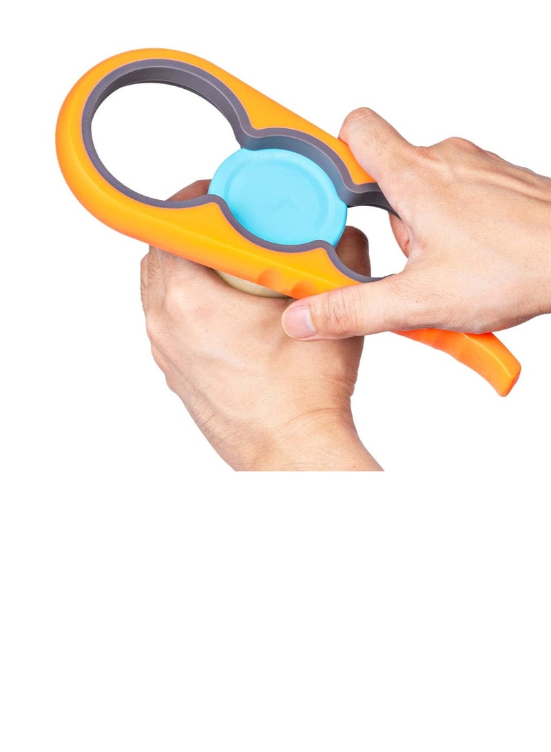 كيلا فتَّاحة برطمانات، فتاحة زجاجات برطمانات غير قابلة للانزلاق، مقبض برطمانات للأيدي الضعيفة، وكبار السن المصابين بالتهاب المفاصل والأطفال، 4 في 1، فتَّاحة علب ملونة متعددة الوظائف، لإزالة الأغطية بسهولة، برتقالي - Image 1