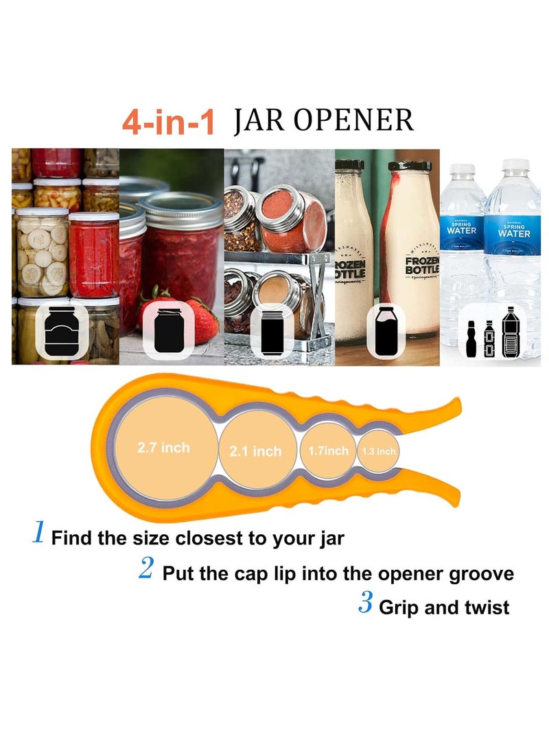 كيلا فتَّاحة برطمانات، فتاحة زجاجات برطمانات غير قابلة للانزلاق، مقبض برطمانات للأيدي الضعيفة، وكبار السن المصابين بالتهاب المفاصل والأطفال، 4 في 1، فتَّاحة علب ملونة متعددة الوظائف، لإزالة الأغطية بسهولة، برتقالي - Image 4