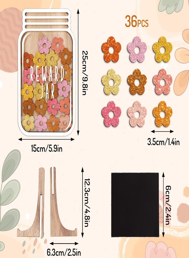 FYSUIMU Wooden Reward Jar for Kids Glitter Boho Daisy Flower Cutouts Positive Incentive Behavior Chart with Base Management Tools Decoration Reward System for Back to School Classroom Supplies, 39 Pcs - Image 2