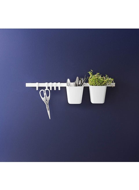 Kitchen Space Saver  Rail With 5 Hooks And 2 Containers  White
