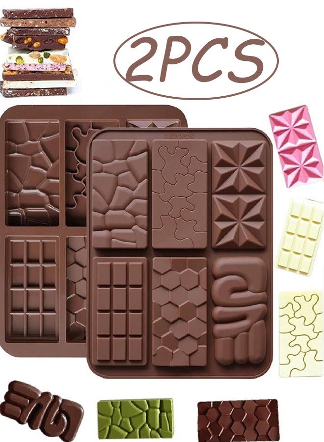 2 Pcs 6 Shapes Silicone Chocolate Molds Dubai Chocolate Bar Pistachio Kit  Non Stick Safe Reusable Mold for Baking Candy Gummy Wax Melts Resin Fruit Snack Fondant Jelly Desserts Home Baking Gifting - Image 1
