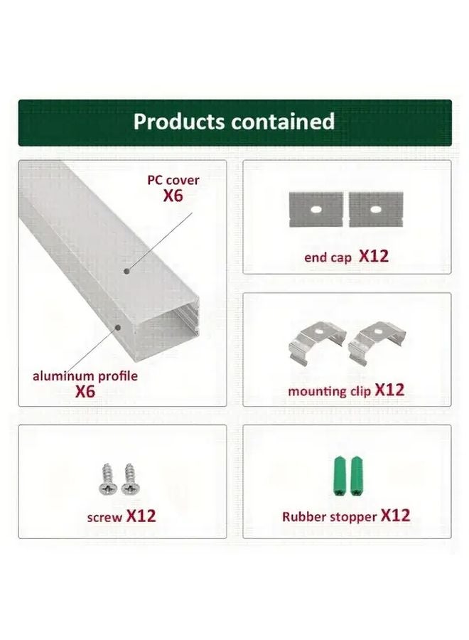 6Pcs 3 3ft 1m Silver Aluminum LED Channel With White Diffuser Cover Easy Install - Image 3