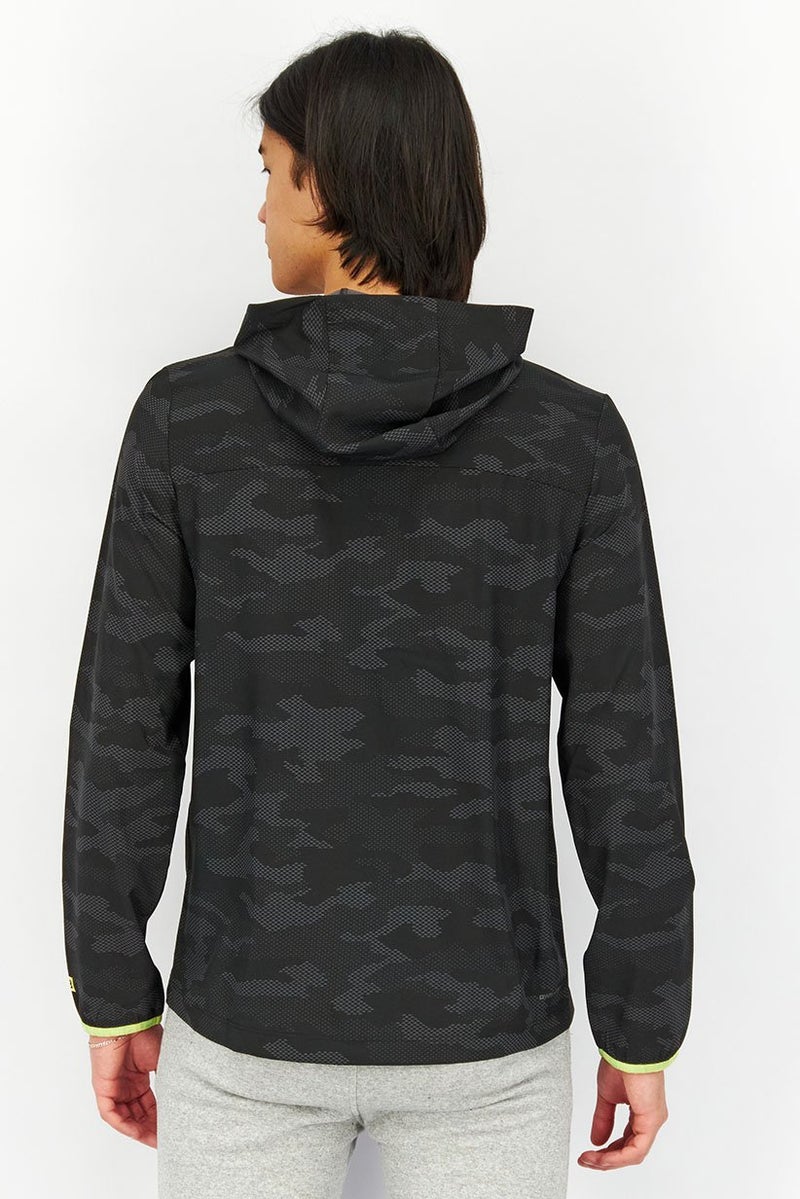 Layer 8 جاكيت تدريب رياضي للرجال بغطاء رأس، تمويه أسود - Image 3