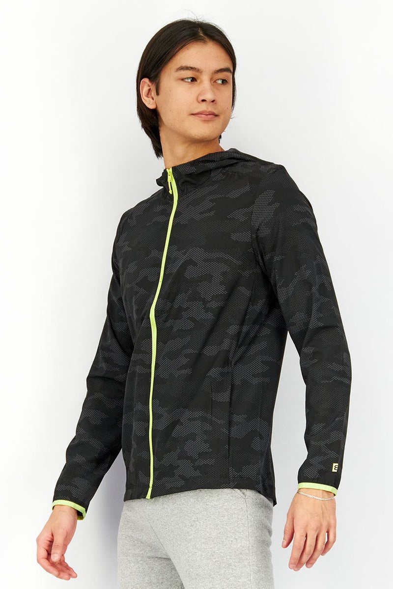 Layer 8 جاكيت تدريب رياضي للرجال بغطاء رأس، تمويه أسود - Image 4