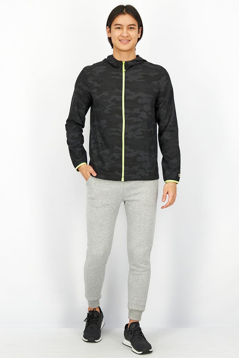 Layer 8 جاكيت تدريب رياضي للرجال بغطاء رأس، تمويه أسود - Image 2