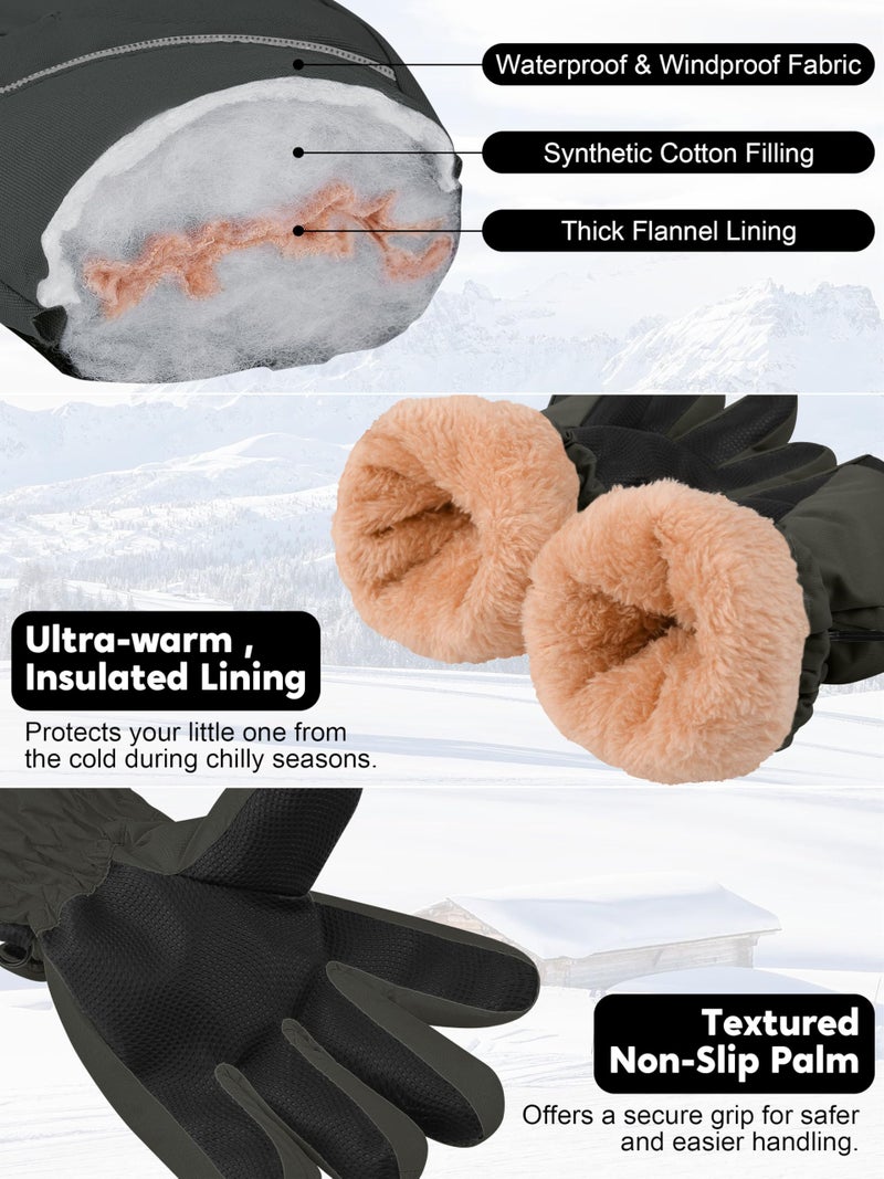 Cooraby 2 Pairs Kids Snow Ski Gloves Winter Waterproof Warm Gloves for Boys Girls Cold Weather Outdoor - Image 3