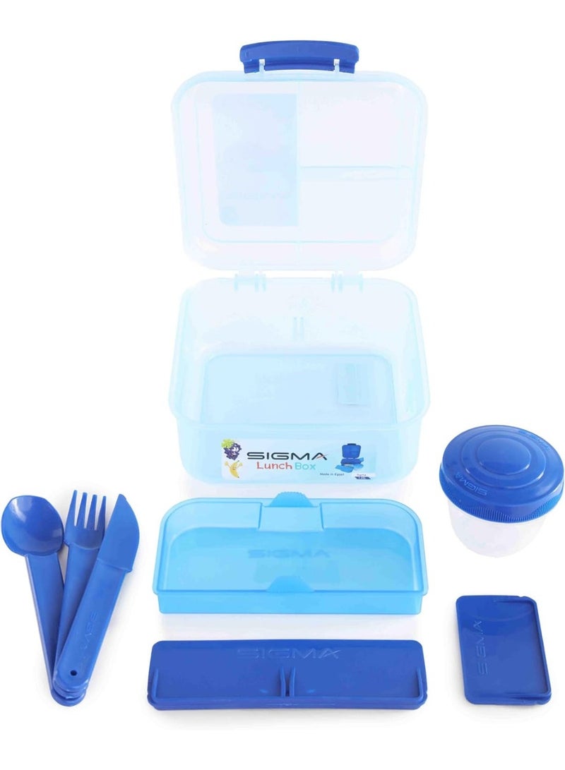 SIGMA Multi-Compartment Kids & Adults Lunch Box (1.25L) with Cutlery Set & Sauce Container –Light  Blue - Image 2
