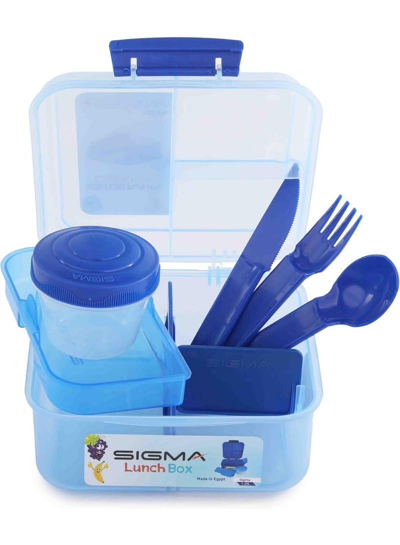 SIGMA Multi-Compartment Kids & Adults Lunch Box (1.25L) with Cutlery Set & Sauce Container –Light  Blue - Image 4