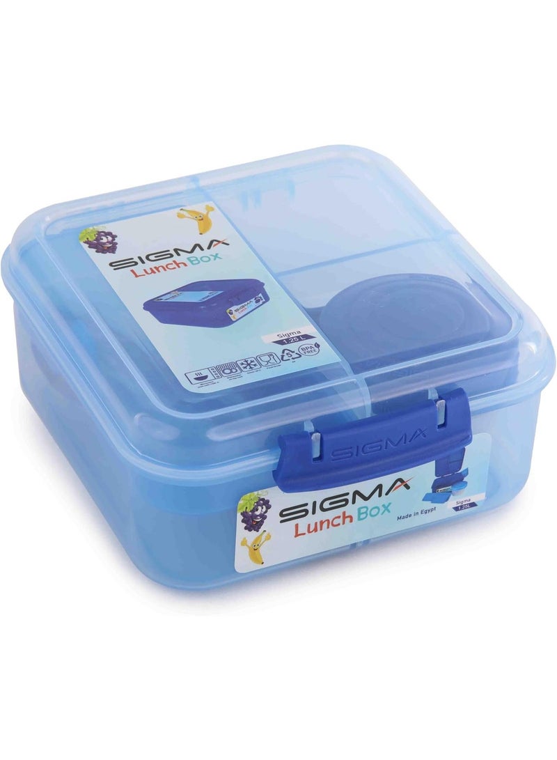 SIGMA Multi-Compartment Kids & Adults Lunch Box (1.25L) with Cutlery Set & Sauce Container –Light  Blue - Image 1
