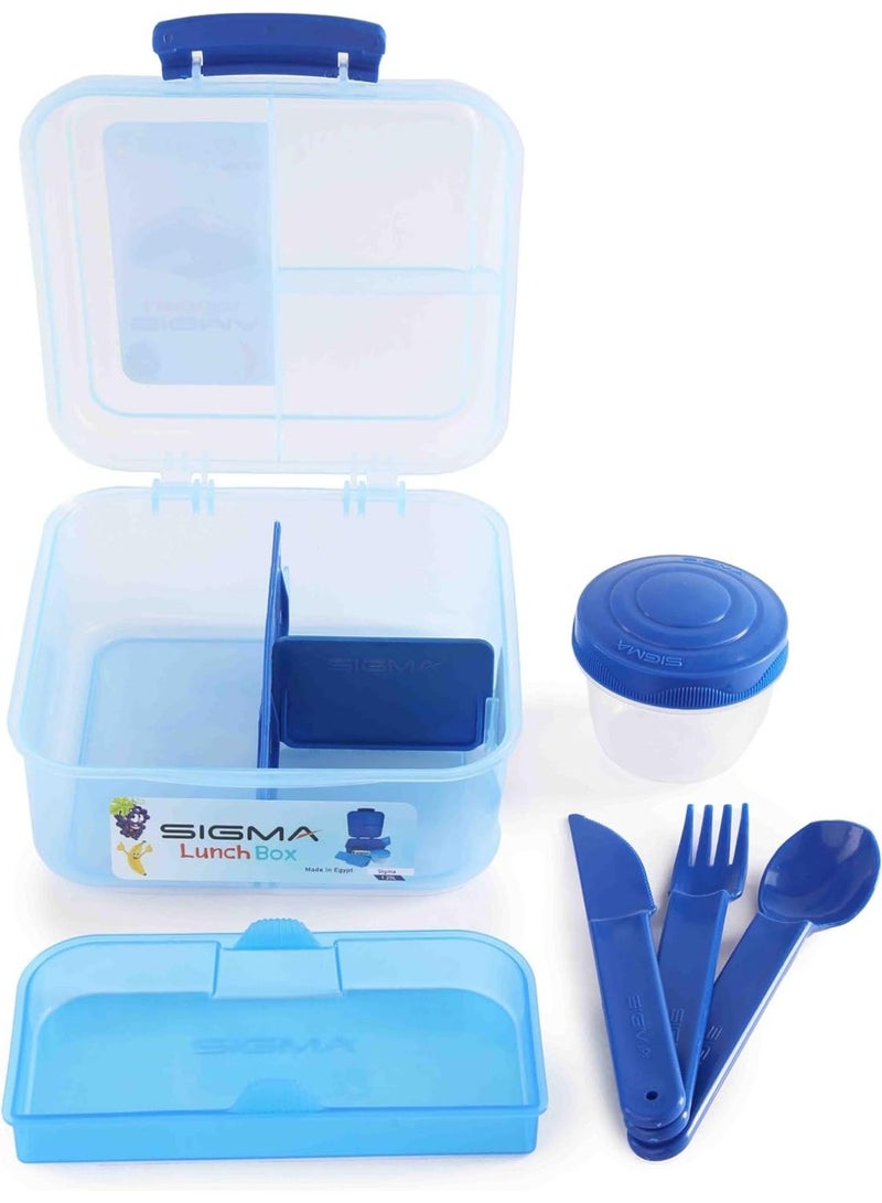 SIGMA Multi-Compartment Kids & Adults Lunch Box (1.25L) with Cutlery Set & Sauce Container –Light  Blue - Image 3
