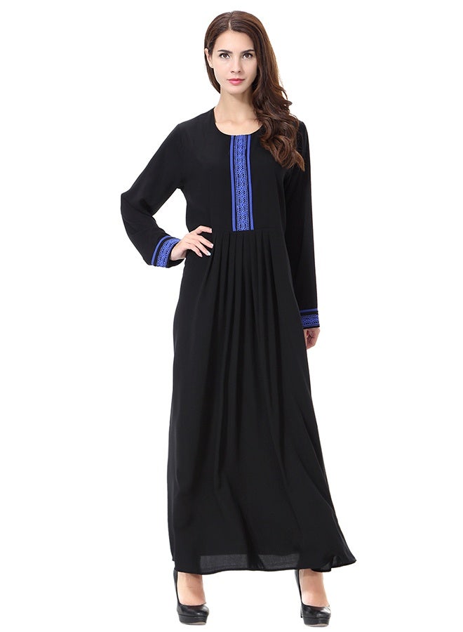 عباءة مصممة بياقة دائرية زرقاء/سوداء - Image 1