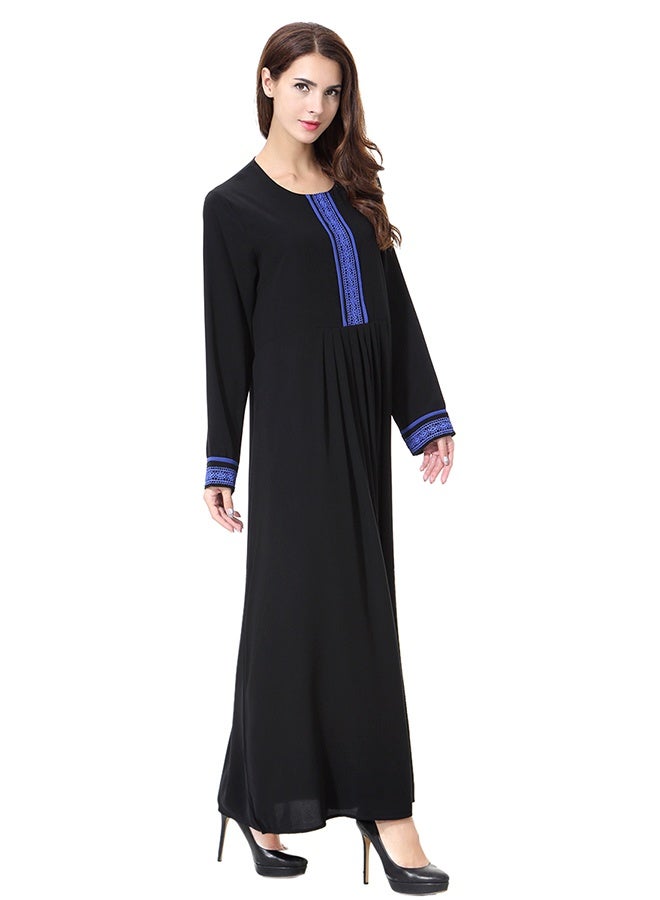 عباءة مصممة بياقة دائرية زرقاء/سوداء - Image 5
