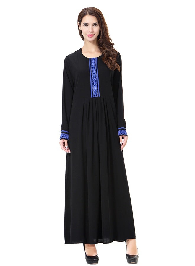 عباءة مصممة بياقة دائرية زرقاء/سوداء - Image 3