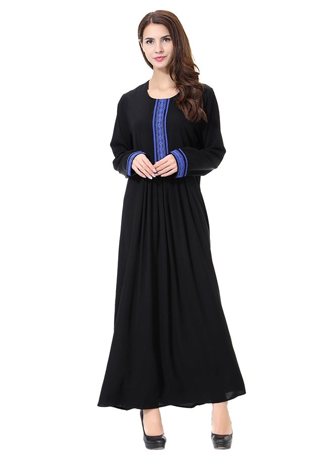 عباءة مصممة بياقة دائرية زرقاء/سوداء - Image 4