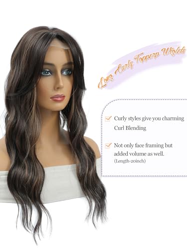 PANEWAY Wavy Curly Hair Topper 20inch Long Natural Brown With Highlights Clip In Synthetic Wiglets - Image 3