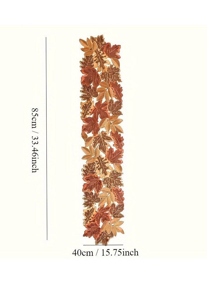 Elegant Autumn Leaves Table Runner - 100% Polyester, Non-Woven Fabric, Rectangular Fall Maple Leaf Design in Brown, Orange, and Red for Thanksgiving Holiday Decor, Fall Decorations for Home  - Image 4