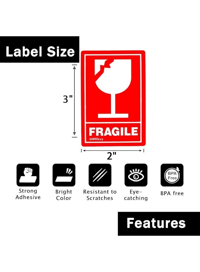 3 x 2 Inch – 100 Fragile Glass Stickers for Shipping – Easy Tear, Permanent Adhesive, Handle with Care Stickers for Shipping Box, Carton, Parcel, Package, Pallet & More - Image 2
