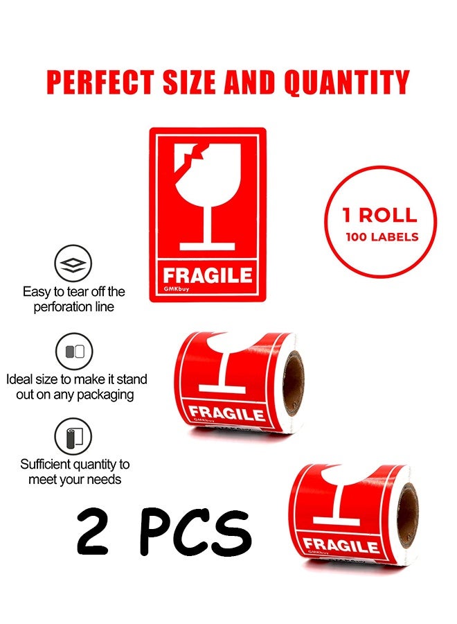 3 x 2 Inch – 100 Fragile Glass Stickers for Shipping – Easy Tear, Permanent Adhesive, Handle with Care Stickers for Shipping Box, Carton, Parcel, Package, Pallet & More - Image 1