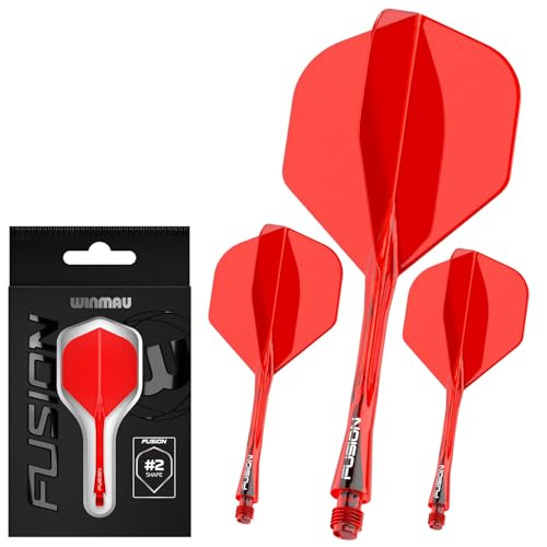 Winmau Darts Fusion Integrated Flight & Shaft System - No.2 Shape & Design - Red Colour, Medium Length - Image 1