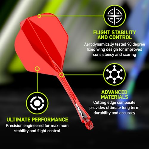 Winmau Darts Fusion Integrated Flight & Shaft System - No.2 Shape & Design - Red Colour, Medium Length - Image 4