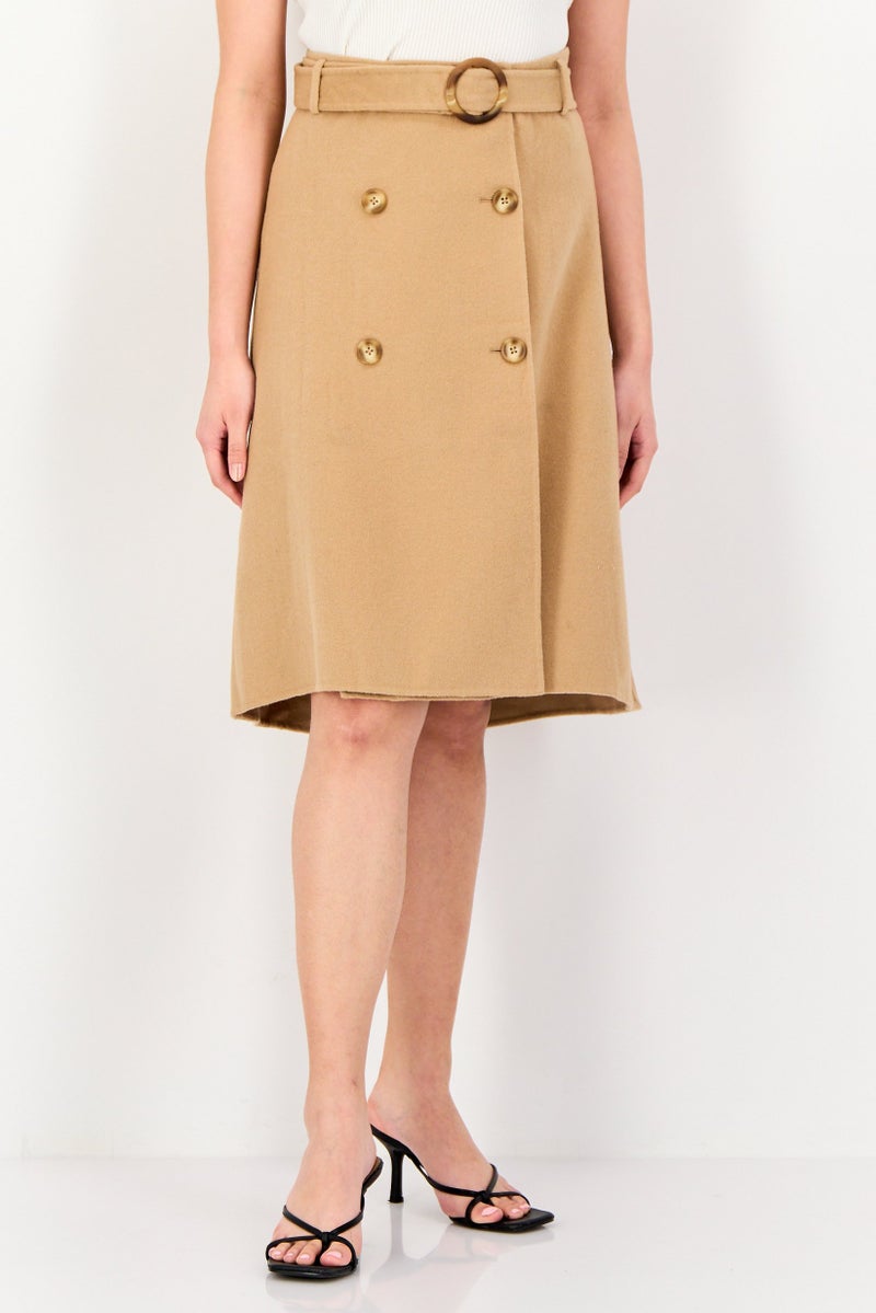 SELECTED Women Textured Midi Skirt, Tan - Image 1