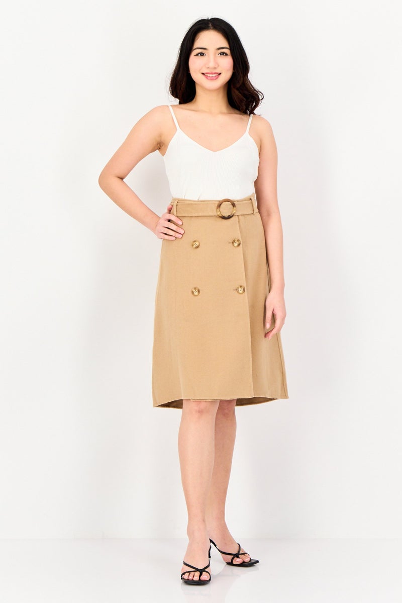 SELECTED Women Textured Midi Skirt, Tan - Image 4