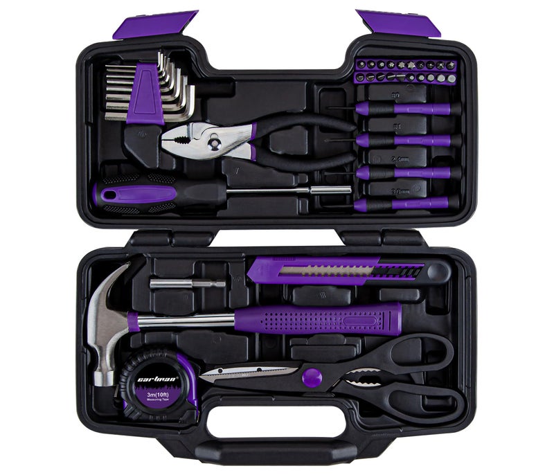 CARTMAN 39-Piece Home Tool Set Kit, Essential Household Hand Tools with Plastic Storage Case, Purple - Image 1