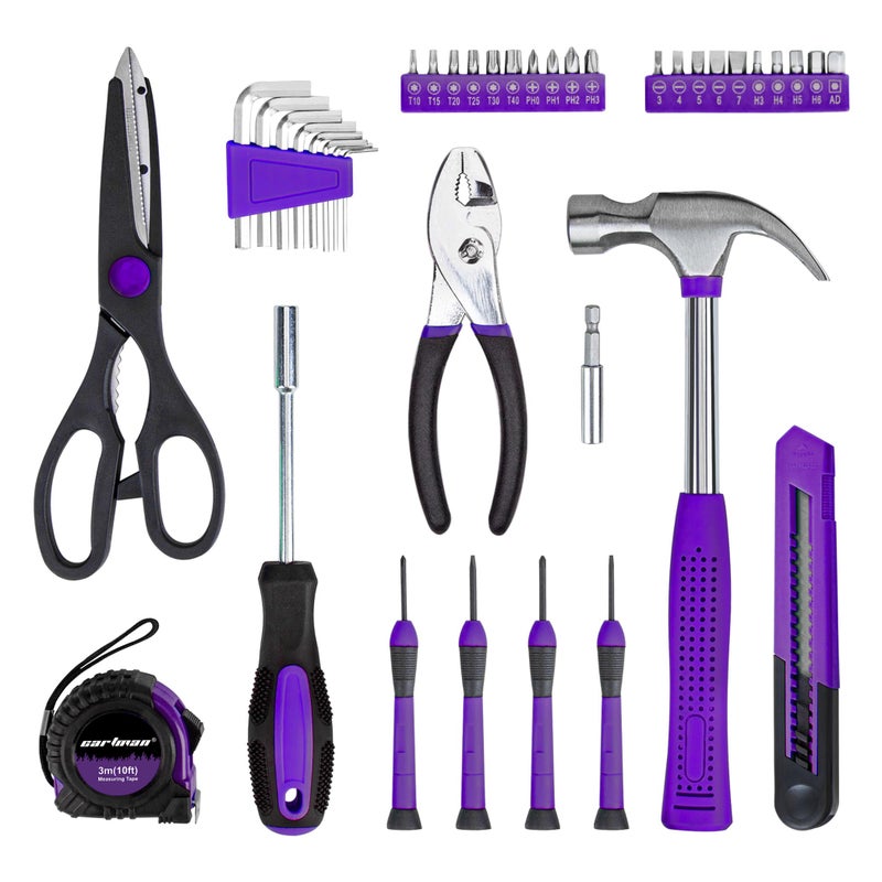 CARTMAN 39-Piece Home Tool Set Kit, Essential Household Hand Tools with Plastic Storage Case, Purple - Image 2