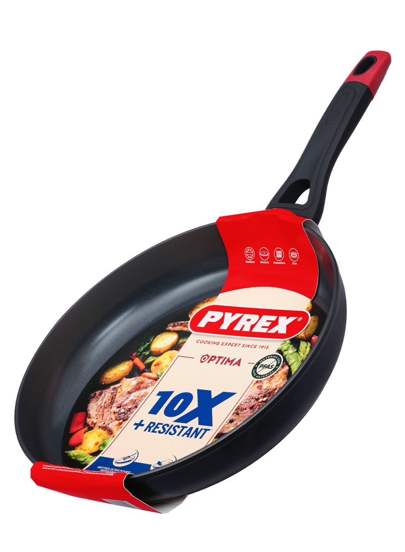 بيريكس Pyrex Optima+ 30cm Extra-Large Frying Pan , PFAS-Free Non-Stick Aluminium Skillet, Durable Scratch-Resistant Coating, Even Heat Distribution, Family-Size Cooking, Black Black 30cm - Image 1