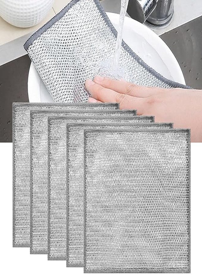 NAREVAL Non Scratch Stainless Steel Scrubber for Utensils-Multipurpose Wire Dishwashing Rag Cloth for Kitchen Use and Cleaning Non Stick Pans Ceramic Crockeries Fruits Vegetables (Pack of 5) - Image 1