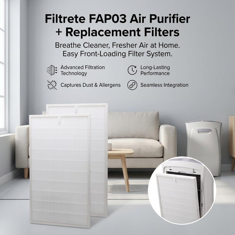 FAPF03 H13 مرشح HEPA حقيقي بديل لجهاز تنقية الهواء 3M Filtrete Ultra Clean FAP03، ترشيح HEPA H13 ثلاثي المراحل، عبوة من قطعتين - Image 5